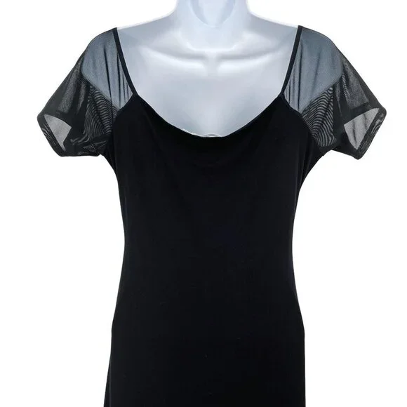 NEW Good American Off the Shoulder Cut Out Mesh Midi Dress Black - Picture 8 of 14